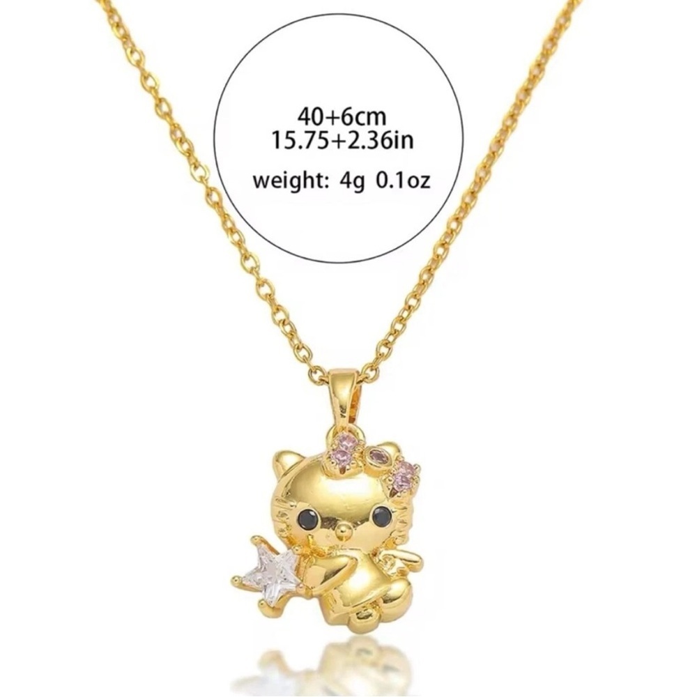 18K Gold Hello Kitty Angel Holding Diamond Star Pendant Necklace Sanrio Kawaii - Picture 4 of 4